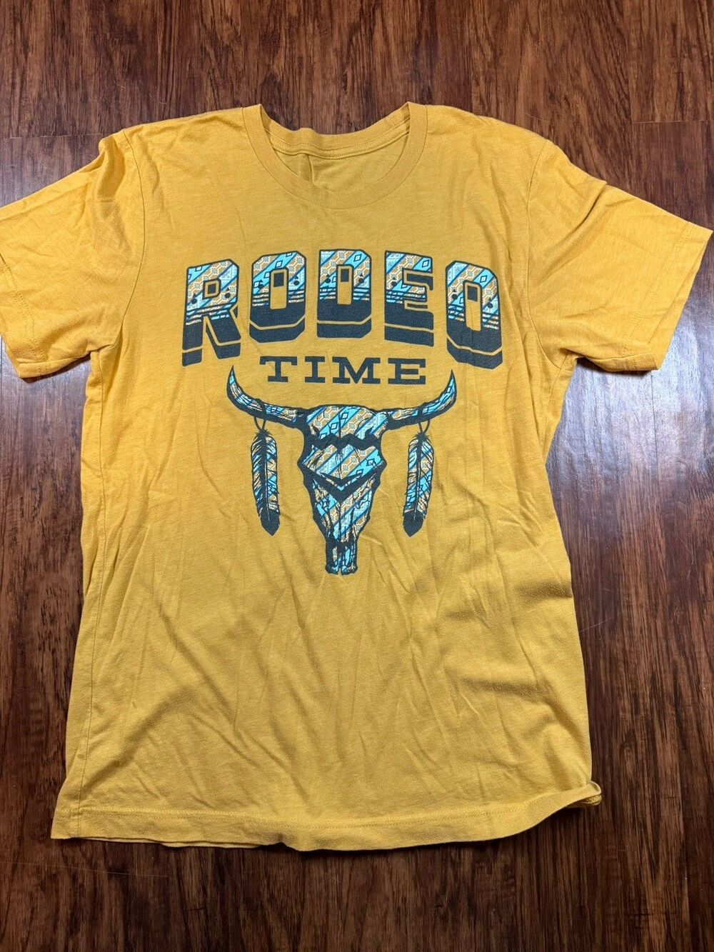 Dale Brisby Rodeo Time Women’s Tshirt Medium Mustard Yellow Short Sleeve